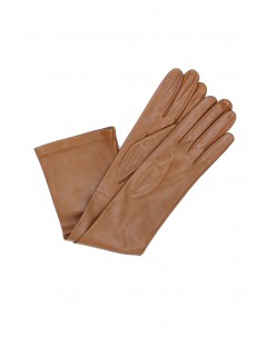 Woman Fashion Nappa leather gloves 10bt silk lined Tan