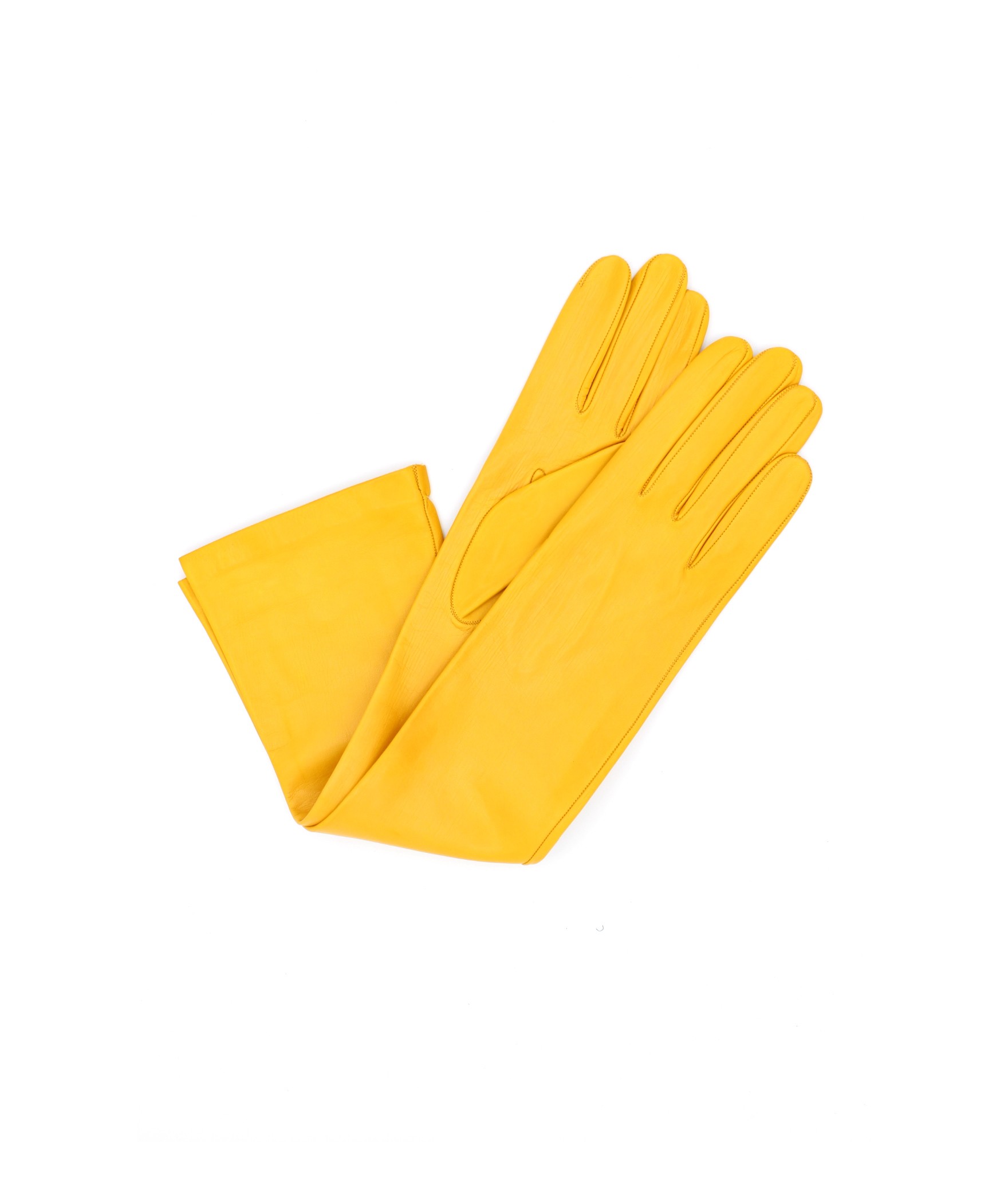 Woman Fashion Nappa leather gloves 10bt silk lined Ocra Yellow
