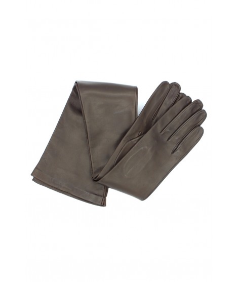 женщина Fashion Nappa leather gloves 16bt silk lined Dark Brown