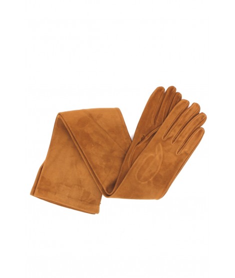 женщина Fashion Suede Nappa leather gloves 16bt Silk lined Tan