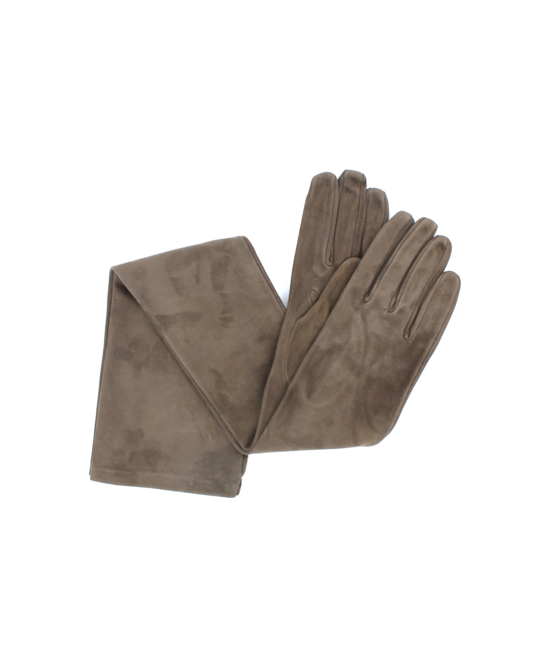 женщина Fashion Suede Nappa leather gloves 16bt Silk lined Mud