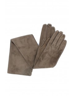 Woman Fashion Suede Nappa leather gloves 16bt Silk lined Mud