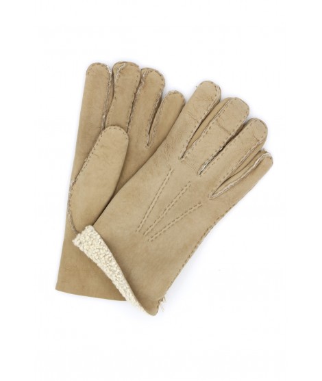 Uomo Artik Sheepskin gloves with hand stitching Light Beige