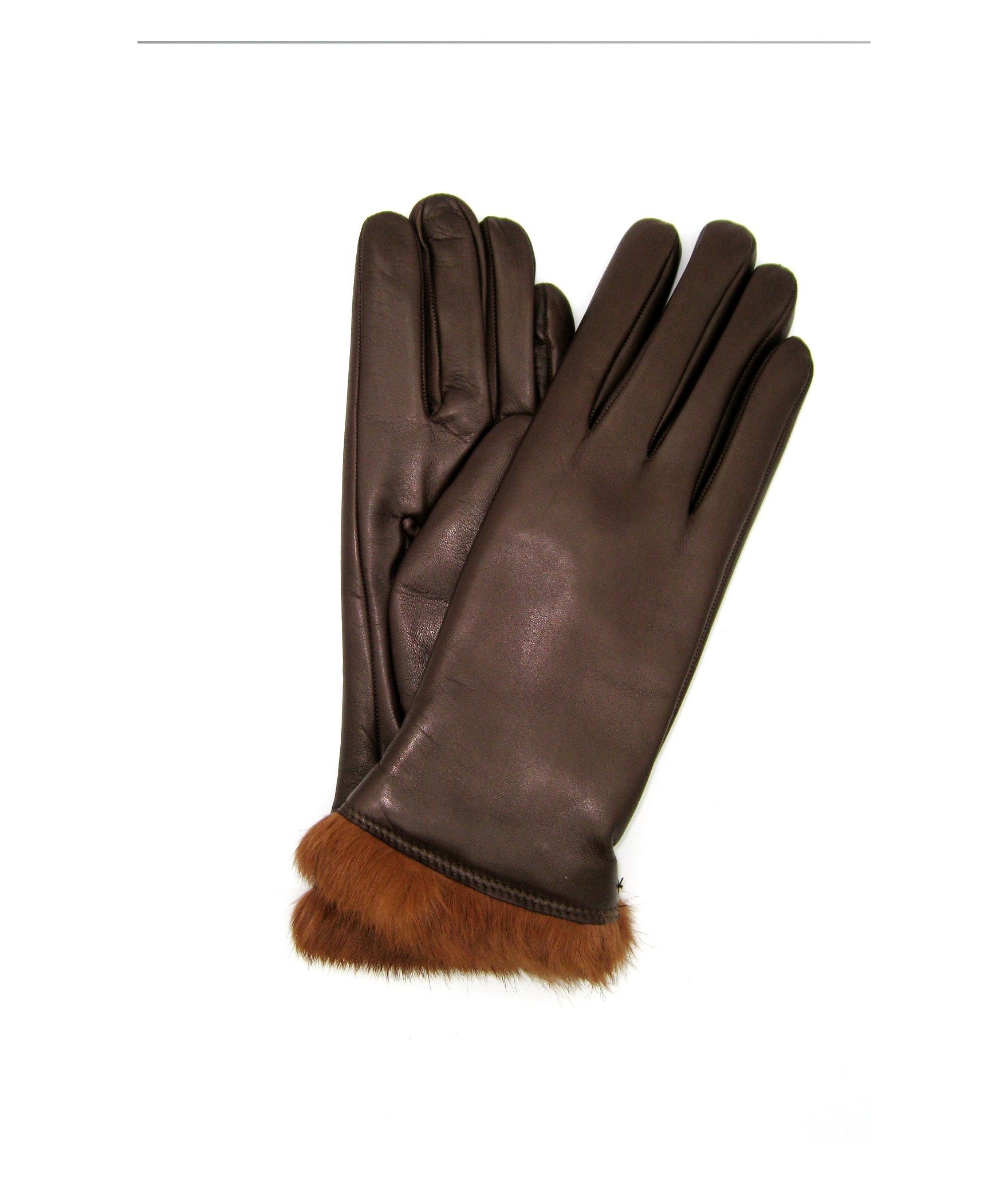 Woman Artik Nappa leather gloves 4bt Rabbir fur lined Mink