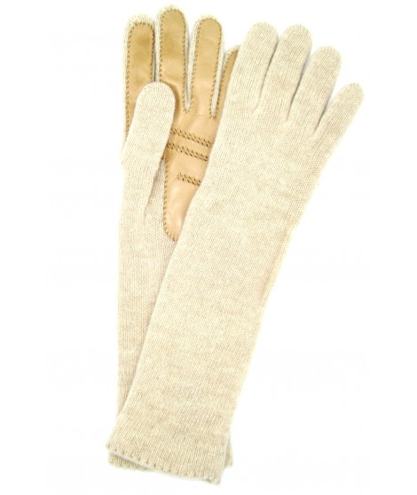 100% Kaschmir Handschuhe 4BT mit Nappaleder Handfläche Creme