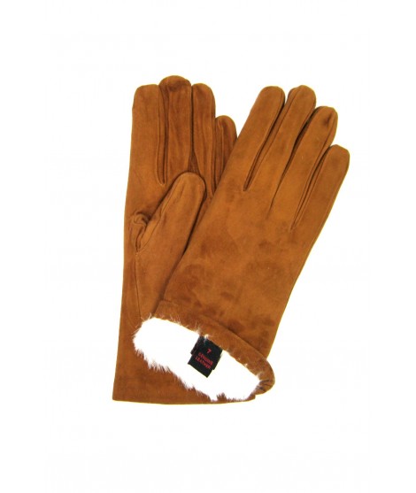 Woman Artik Suede Nappa leather gloves 2bt Rabbit fur lined Tan