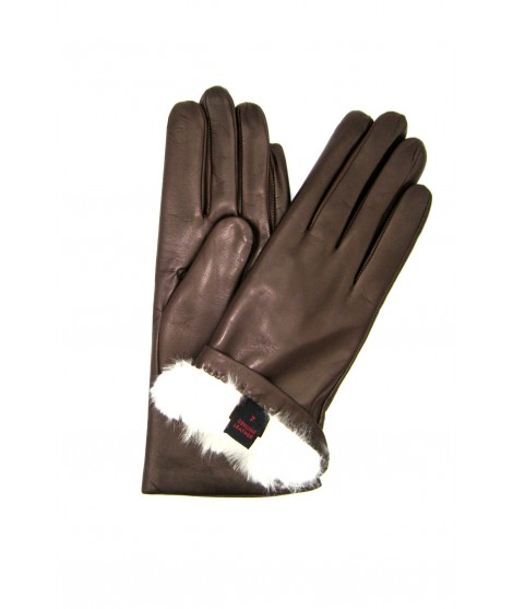 Woman Artik Nappa leather gloves 2bt Rabbit fur lined Mink