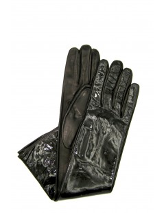 женщина Fashion Patent Nappa leather gloves 8bt Silk lined Dark