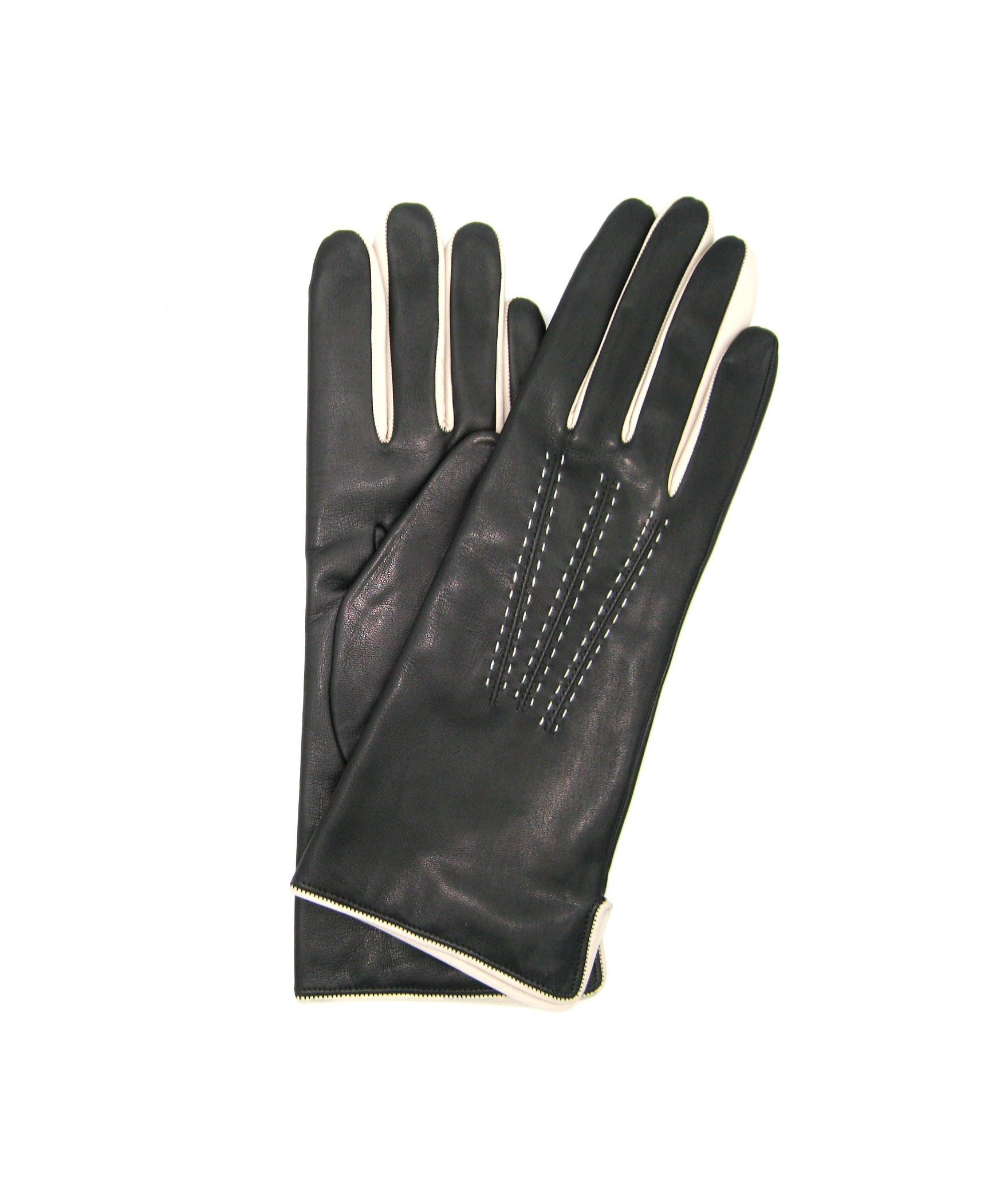 Woman Fashion Nappa leather gloves 4bt cashmere lined bicolor