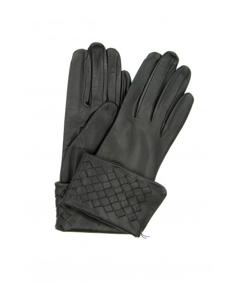 Woman Fashion Nappa leather gloves silk lined with Criss Cross