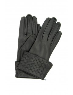 Woman Fashion Nappa leather gloves silk lined with Criss Cross