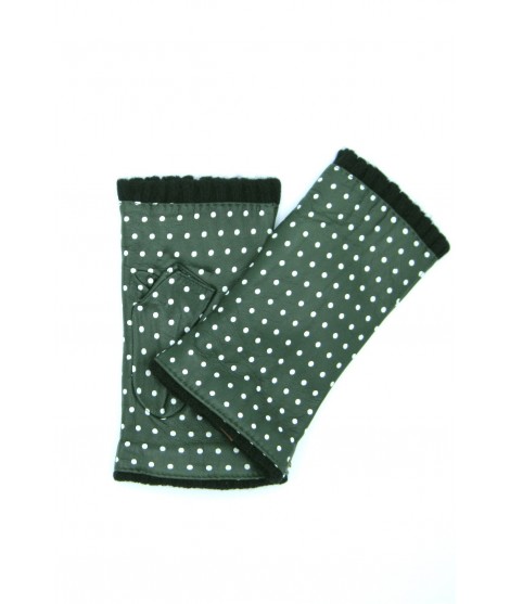 Woman Fashion Half Mitten in Nappa leather with polka dots