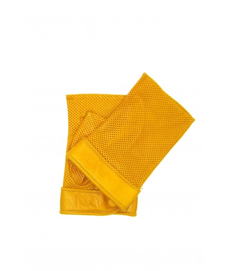 Damen Fashion Fingerlose Handschuhe in durchbohrter Quaste Gelb