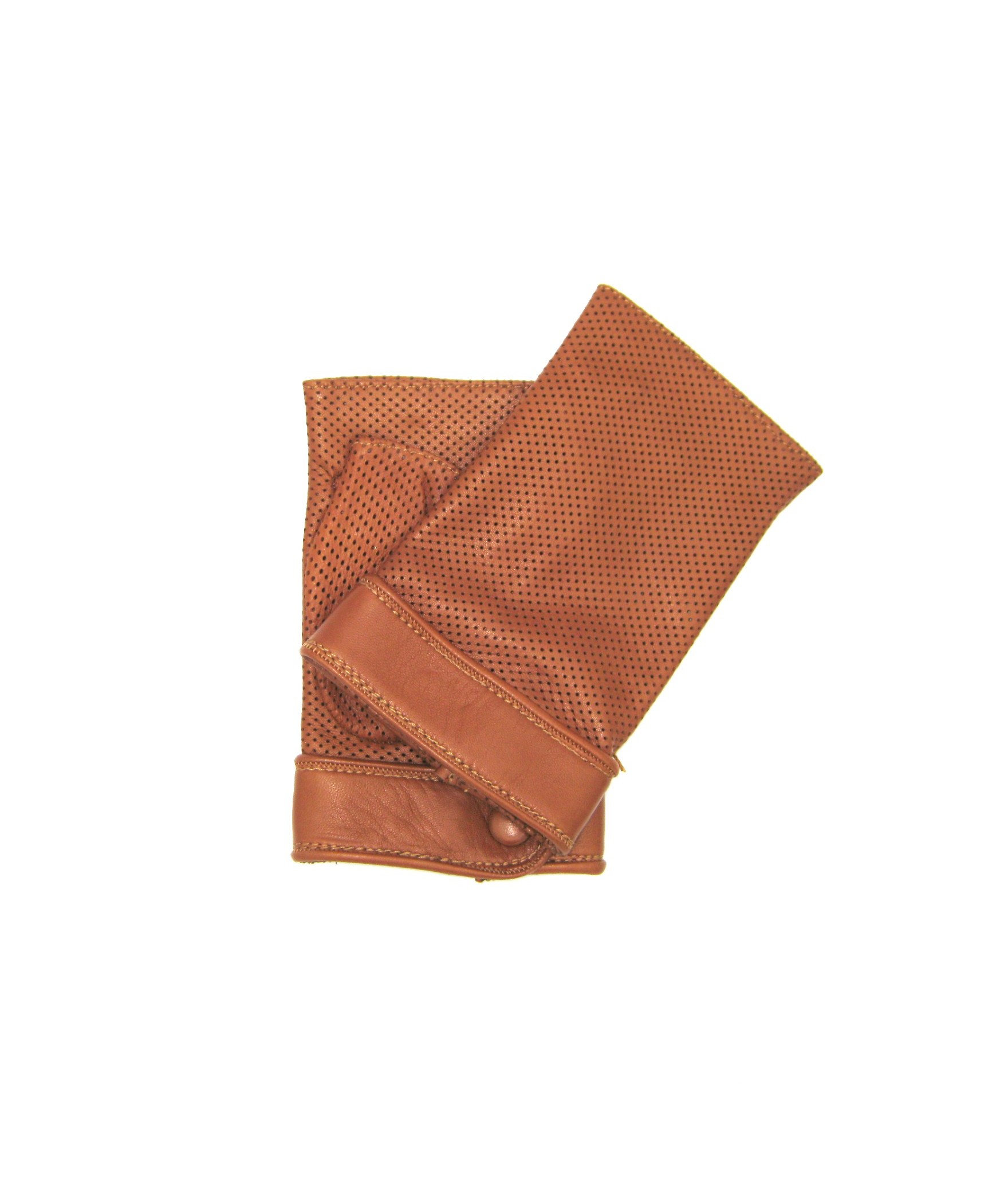Woman Fashion Gloves in perforated Nappa unlined fingerless Tan