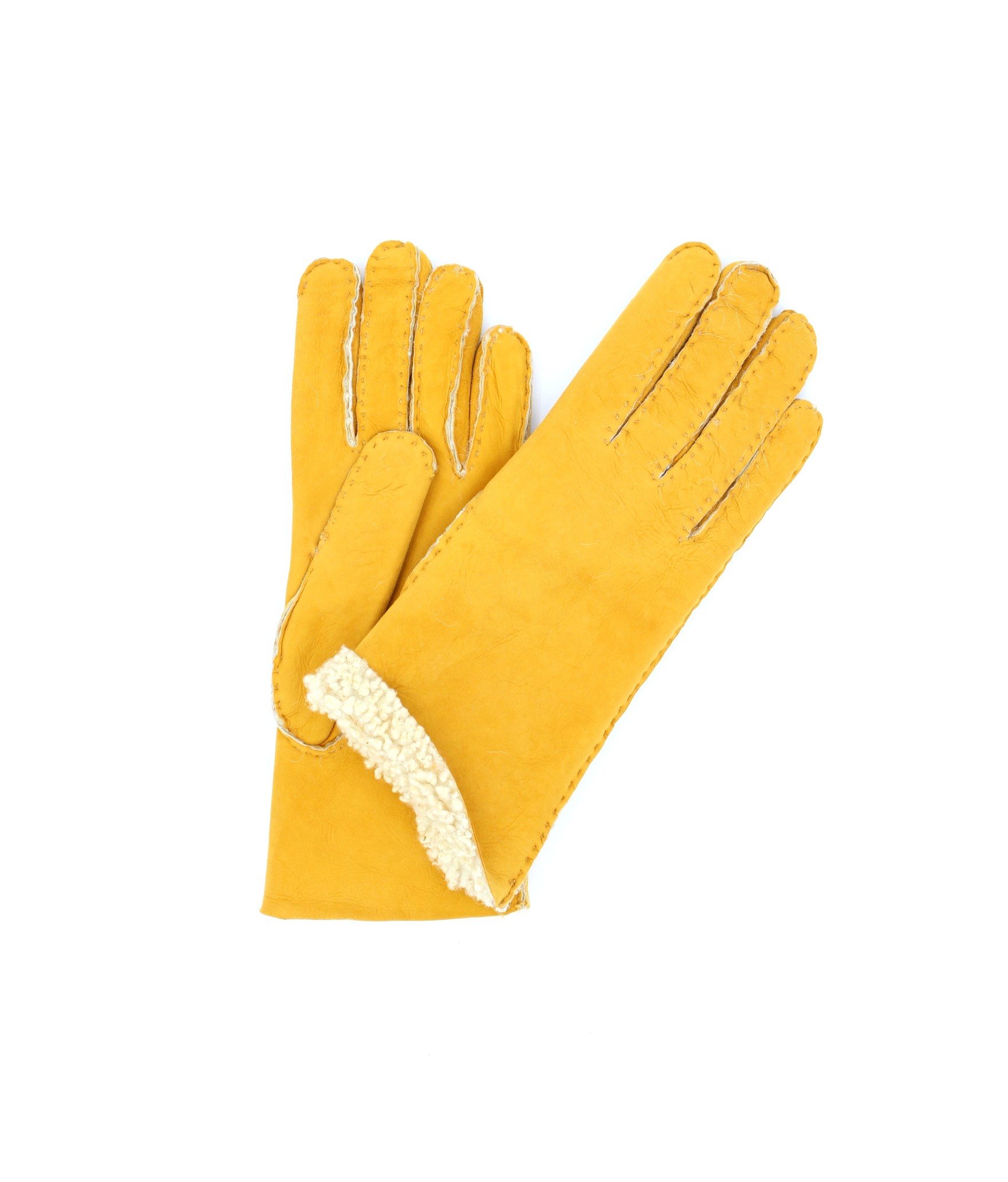 Damen Artik Handgenähte Schaffell handschuhe Gelb Sermoneta