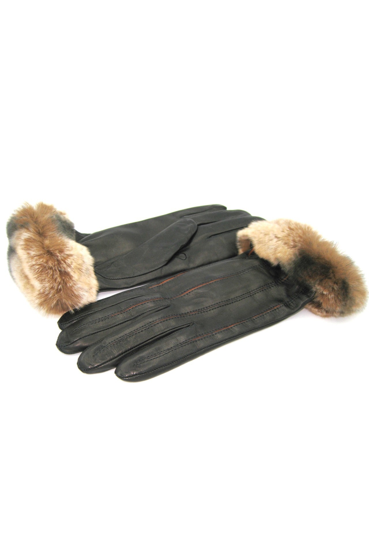 Guanto Nappa con intarsi a contrasto e bordo Rex - Nero/Cognac