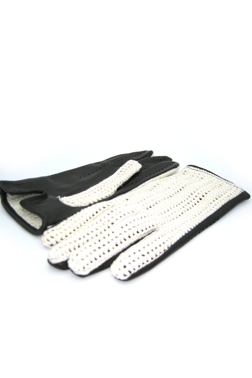 Guanto Guida con palmo in Nappa e dorso in Crochet - Nero