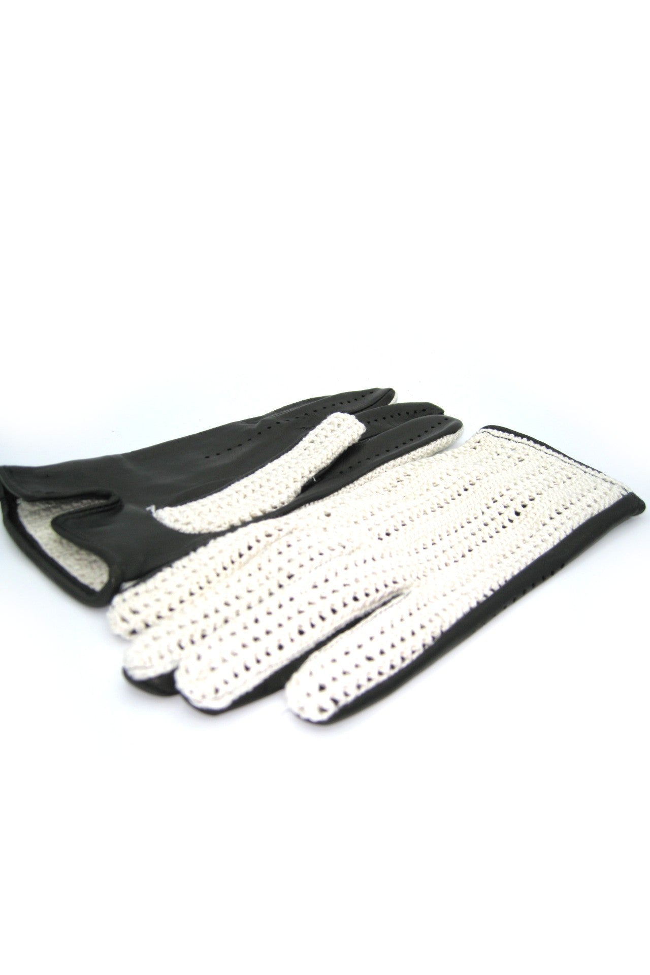 Guanto Guida con palmo in Nappa e dorso in Crochet - Nero