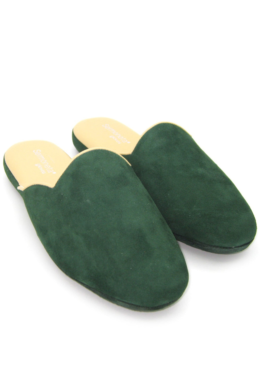 Women's Two-Tone Suede Slippers - Green/Beige