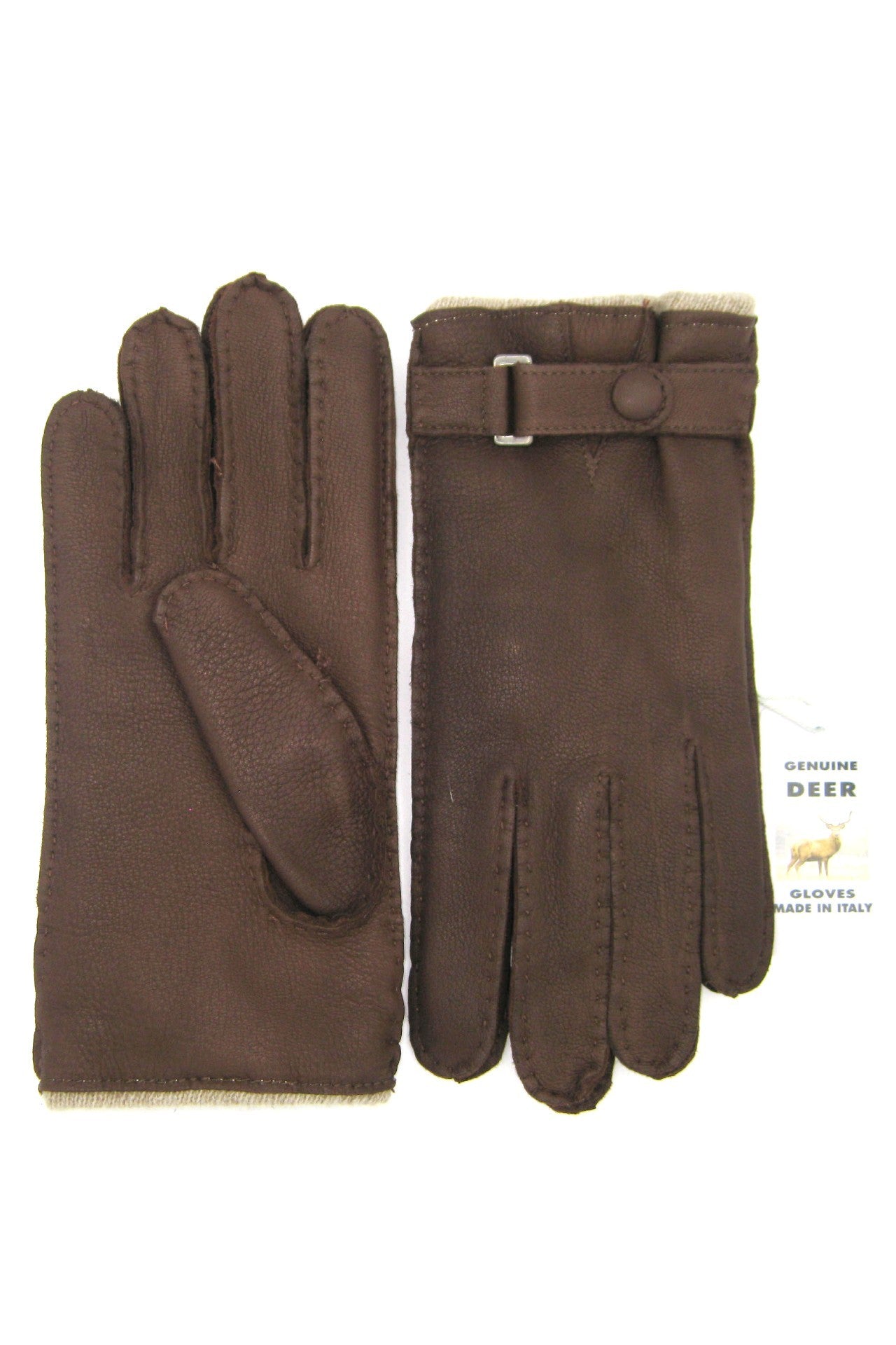 Guanto in Cervo fod. cashmere con cinturino - Cork