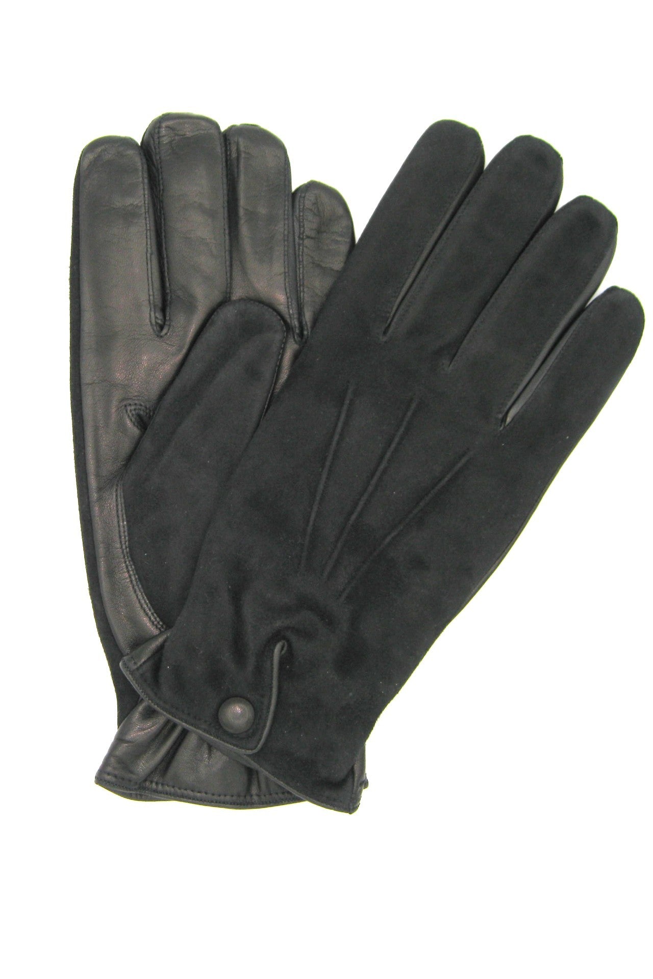 Guanto in Nappa e Camoscio con bottoncino - Nero
