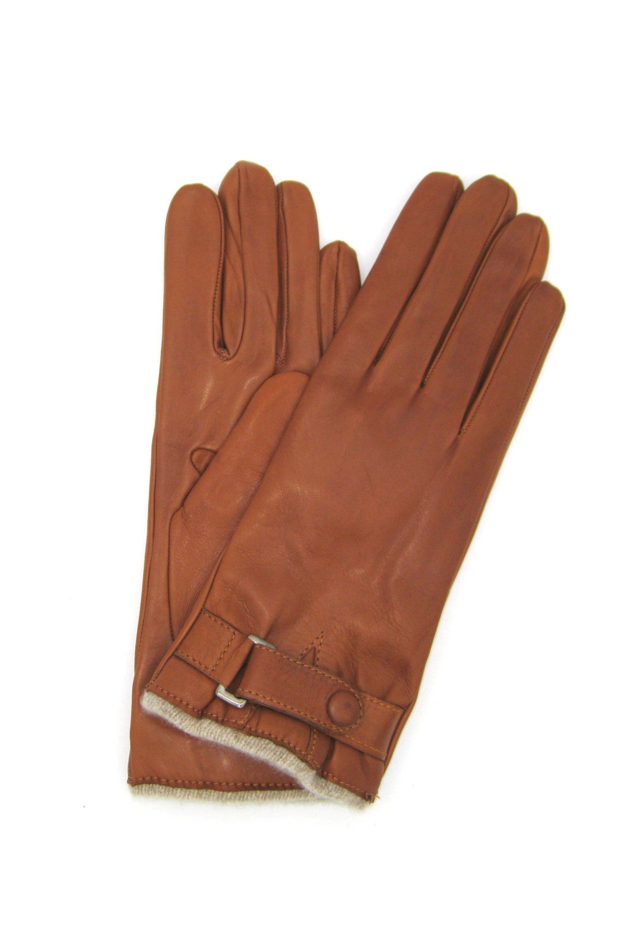 Guanto in Nappa con cinturino al polso fod. cashm. - Tan