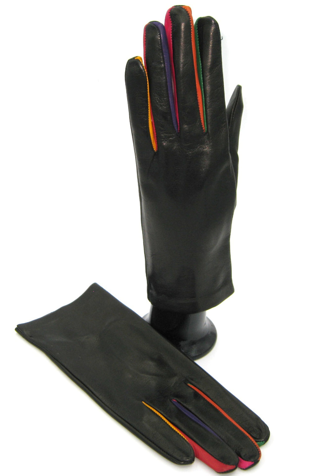 Guanto in Nappa sfoderato multicolor tra le dita - Nero/multicolr