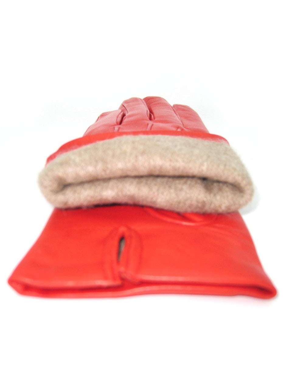 Guanto in Capretto 2bt con 3 cordoni fod. cashmere - Rosso