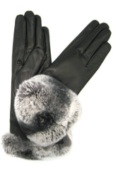Guanto Nappa con risvolto Rex ,fodera cashmere. - Nero