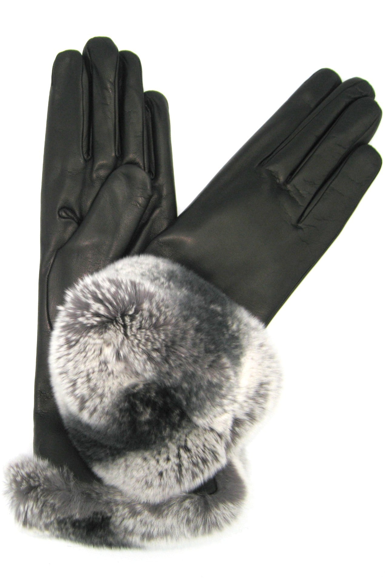 Guanto Nappa con risvolto Rex ,fodera cashmere. - Nero