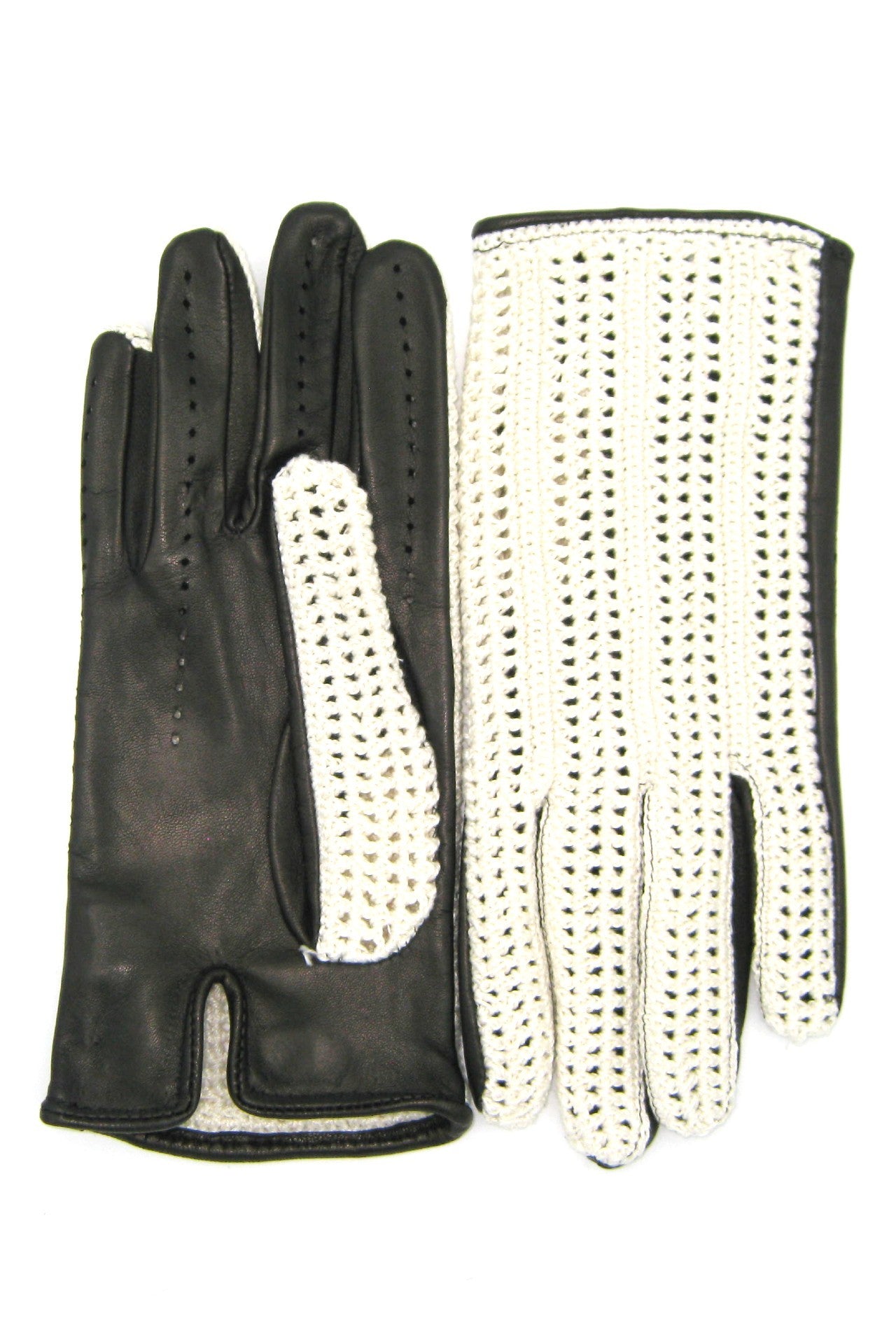 Guanto Guida con palmo in Nappa e dorso in Crochet - Nero