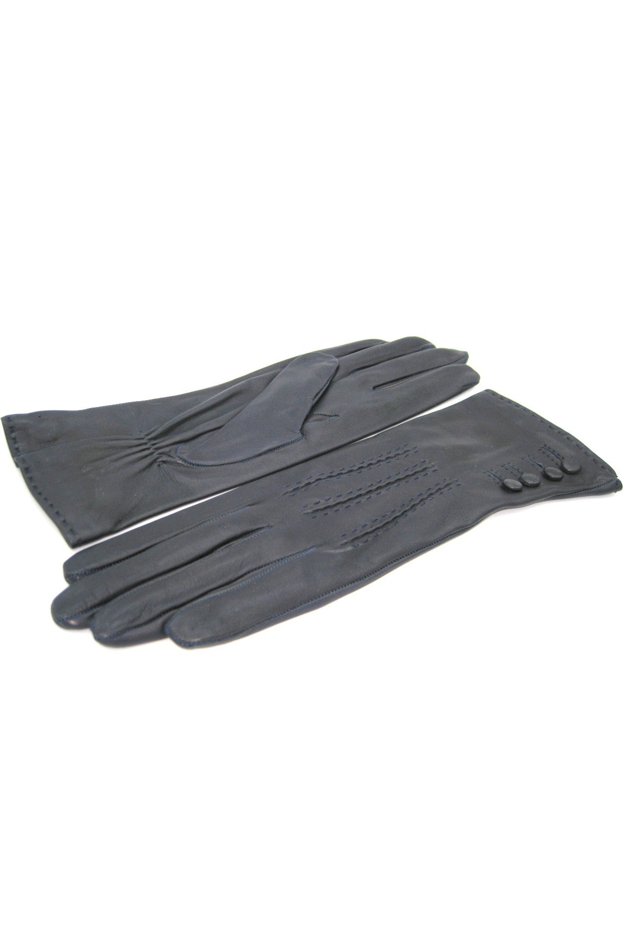 4-Knopf-Nappahandschuh mit Seidenfutter - Marineblau