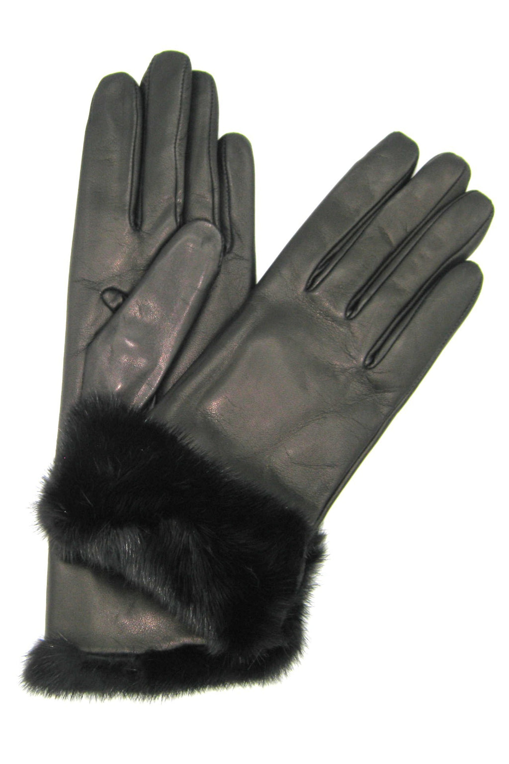 Guanto in Nappa 4bt con risvolto in Visone - Nero
