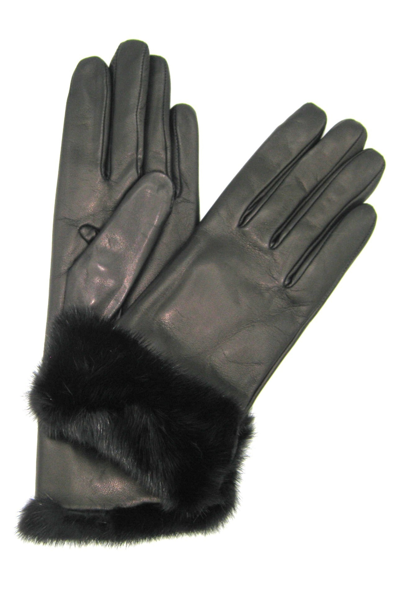 Guanto in Nappa 4bt con risvolto in Visone - Nero