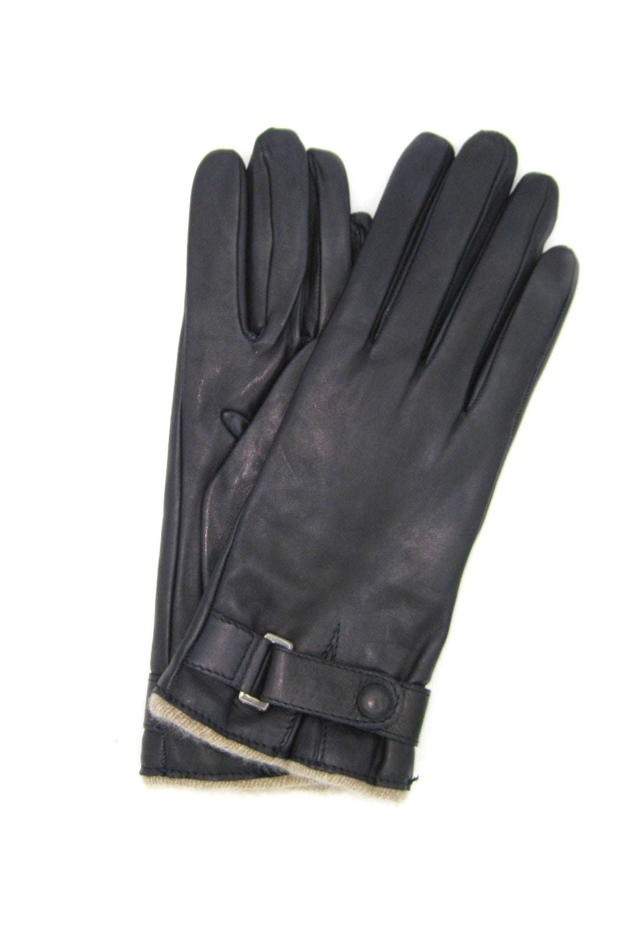 Guanto in Nappa con cinturino al polso fod. cashm. - Blu Navy