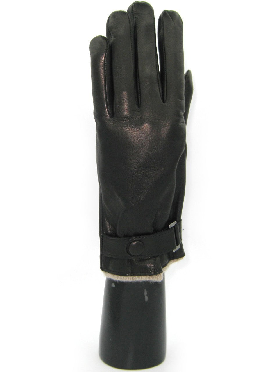 Guanto nappa foderato cashmere con cinturino - Nero