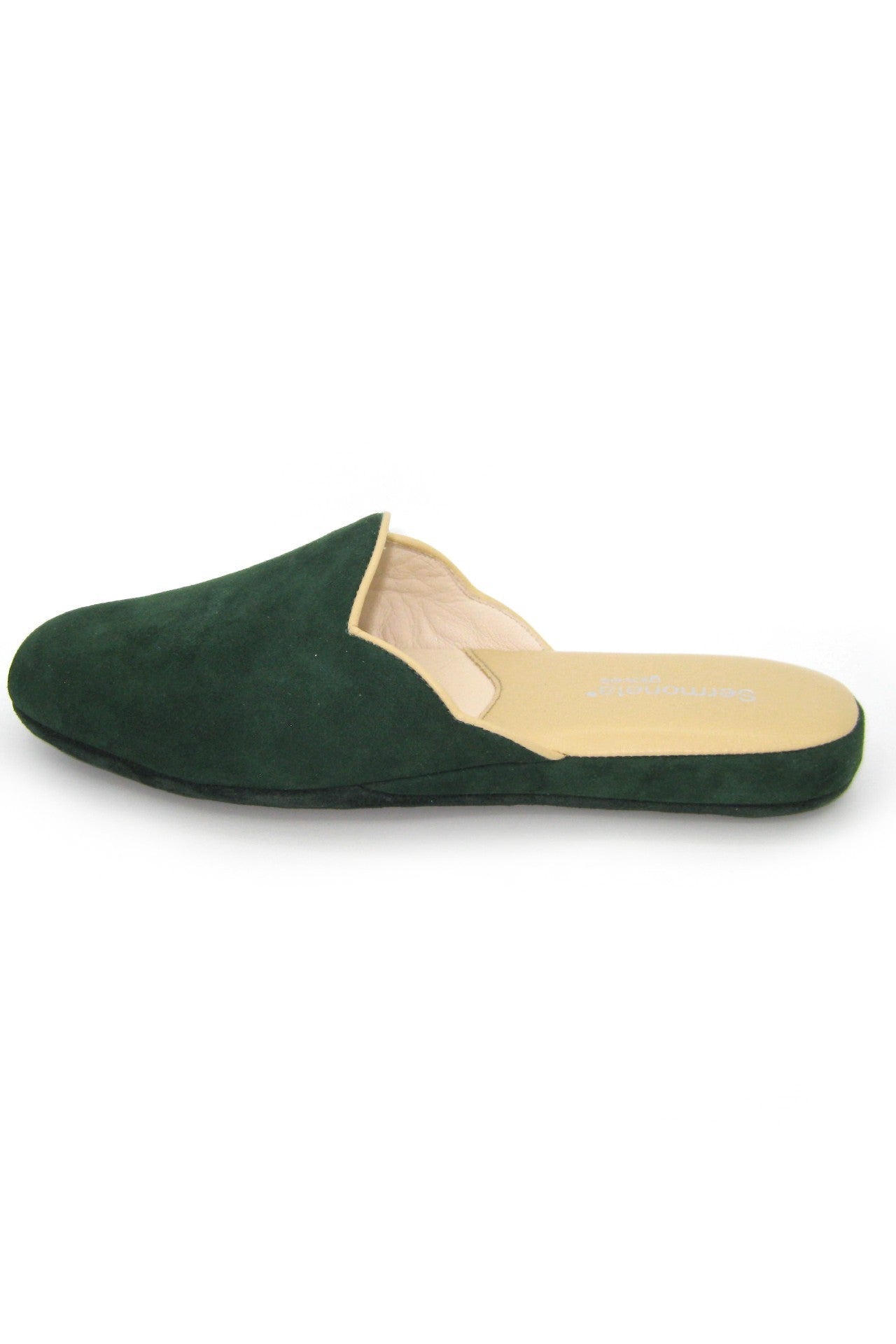 Women's Two-Tone Suede Slippers - Green/Beige