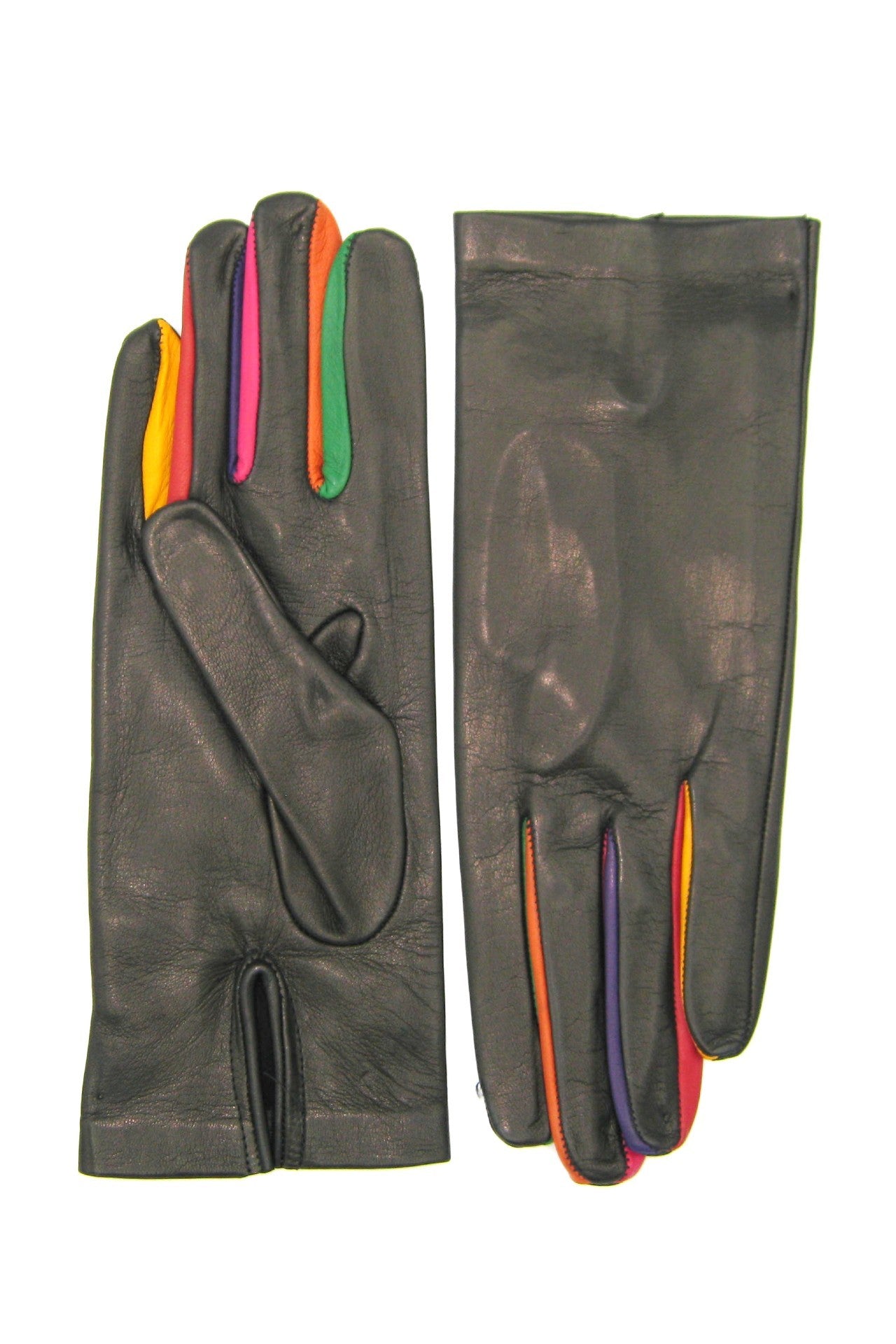 Guanto in Nappa sfoderato multicolor tra le dita - Nero/multicolr