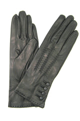 4-Knopf-Nappahandschuh mit Seidenfutter - Schwarz