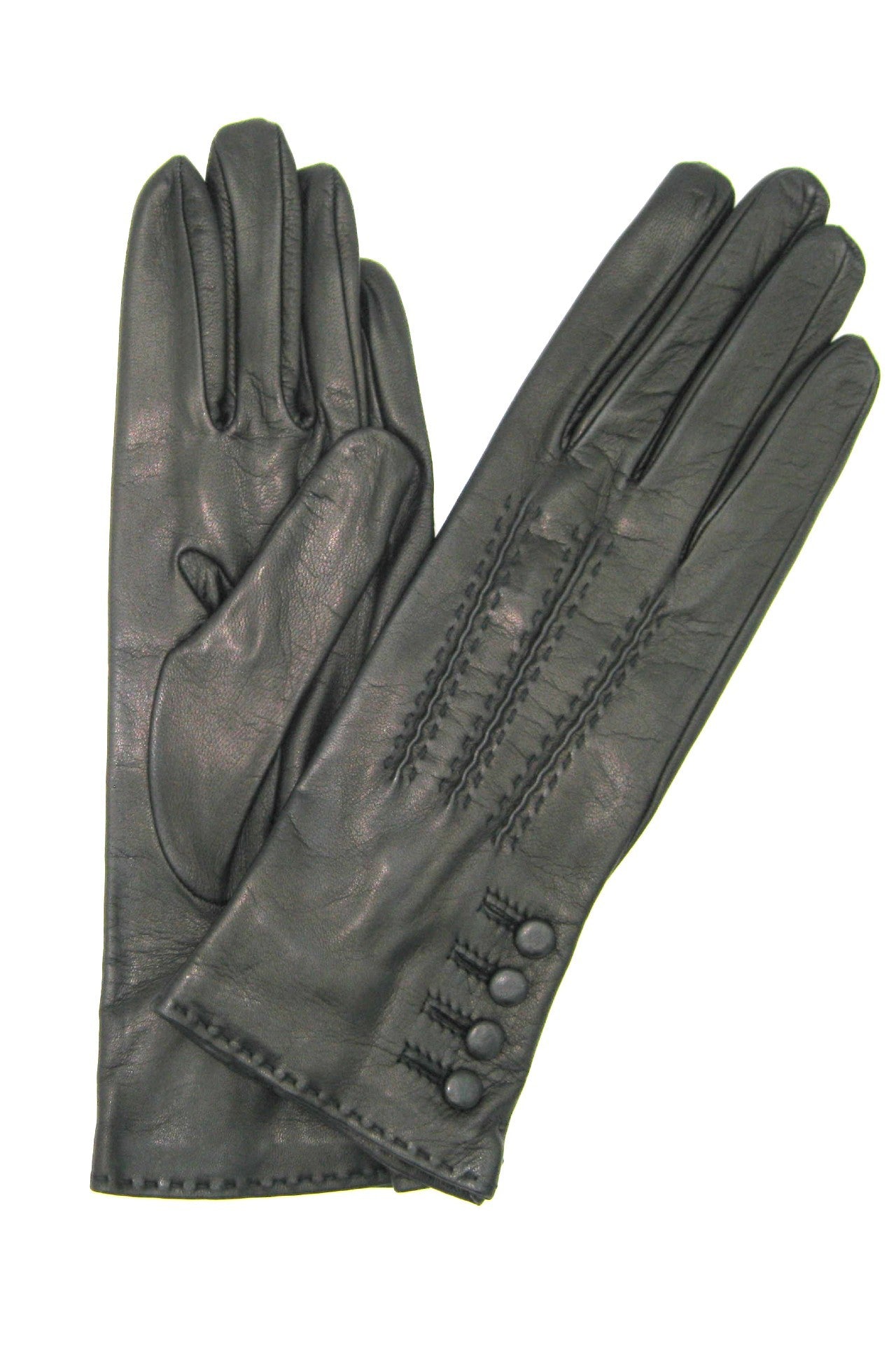 4-Knopf-Nappahandschuh mit Seidenfutter - Schwarz