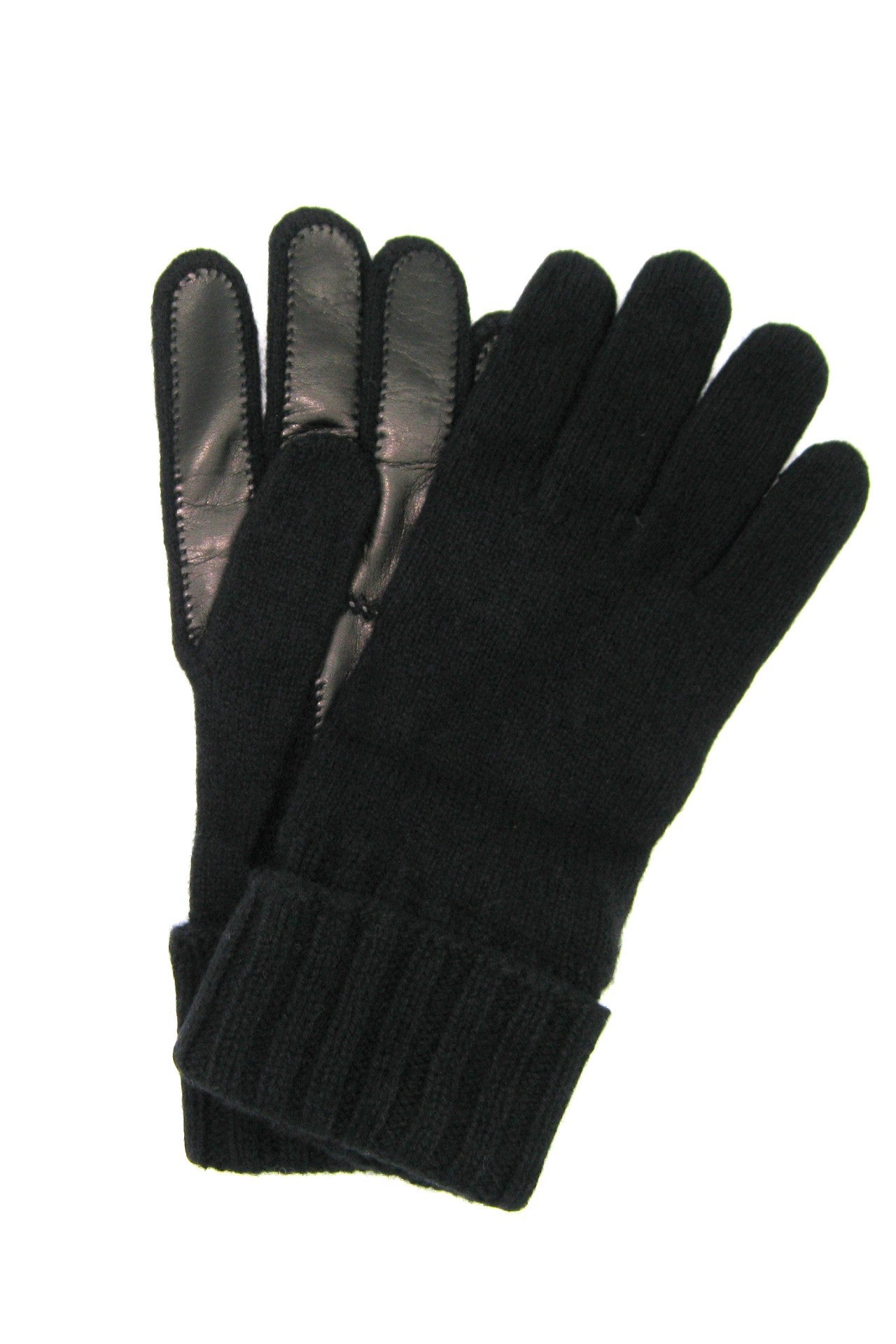 Guanto in 100% cashmere 2bt con palmo in Nappa - Nero