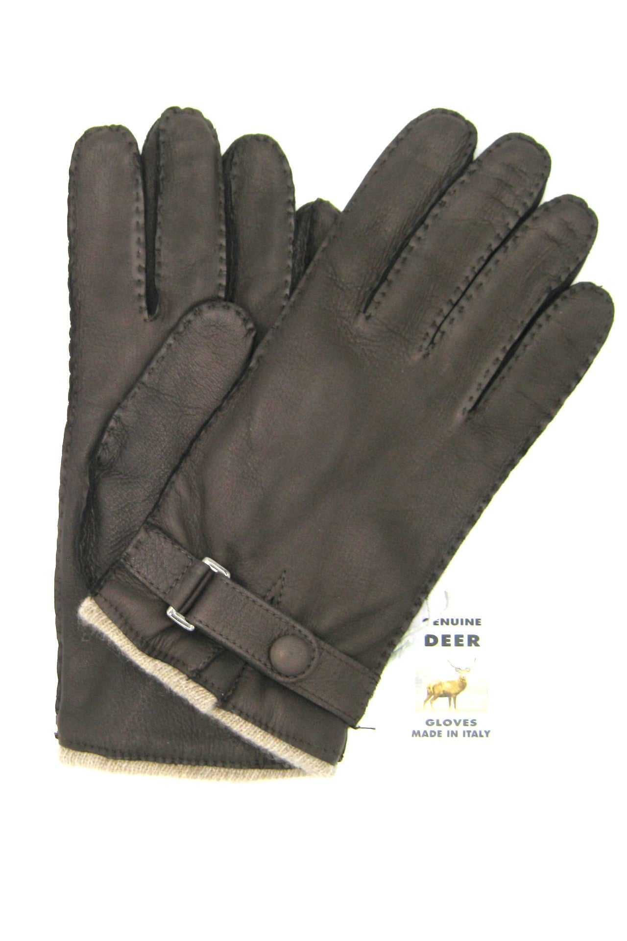 Guanto in Cervo fod. cashmere con cinturino - T.Moro