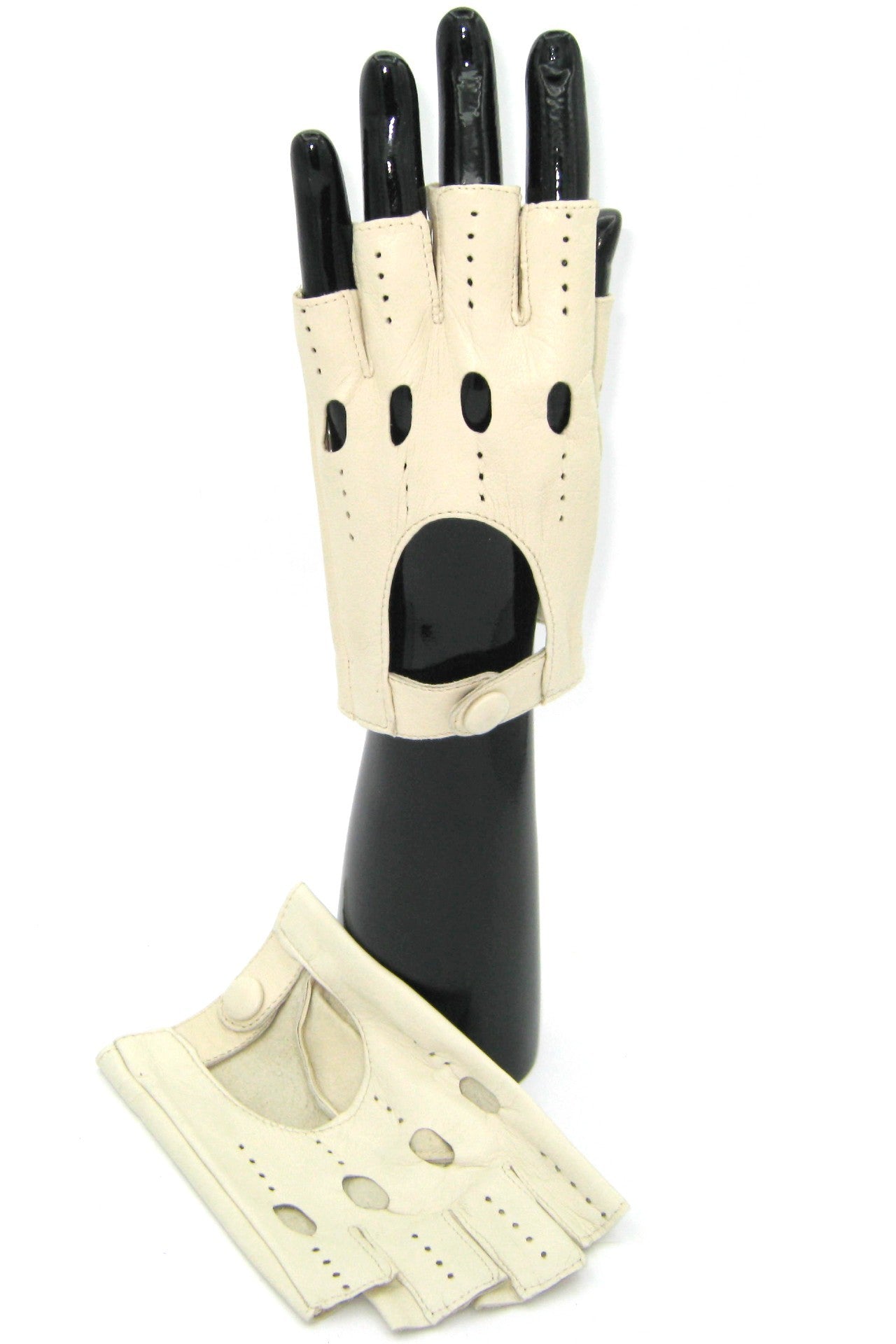 guanto nappa guida mezze dita - Panna