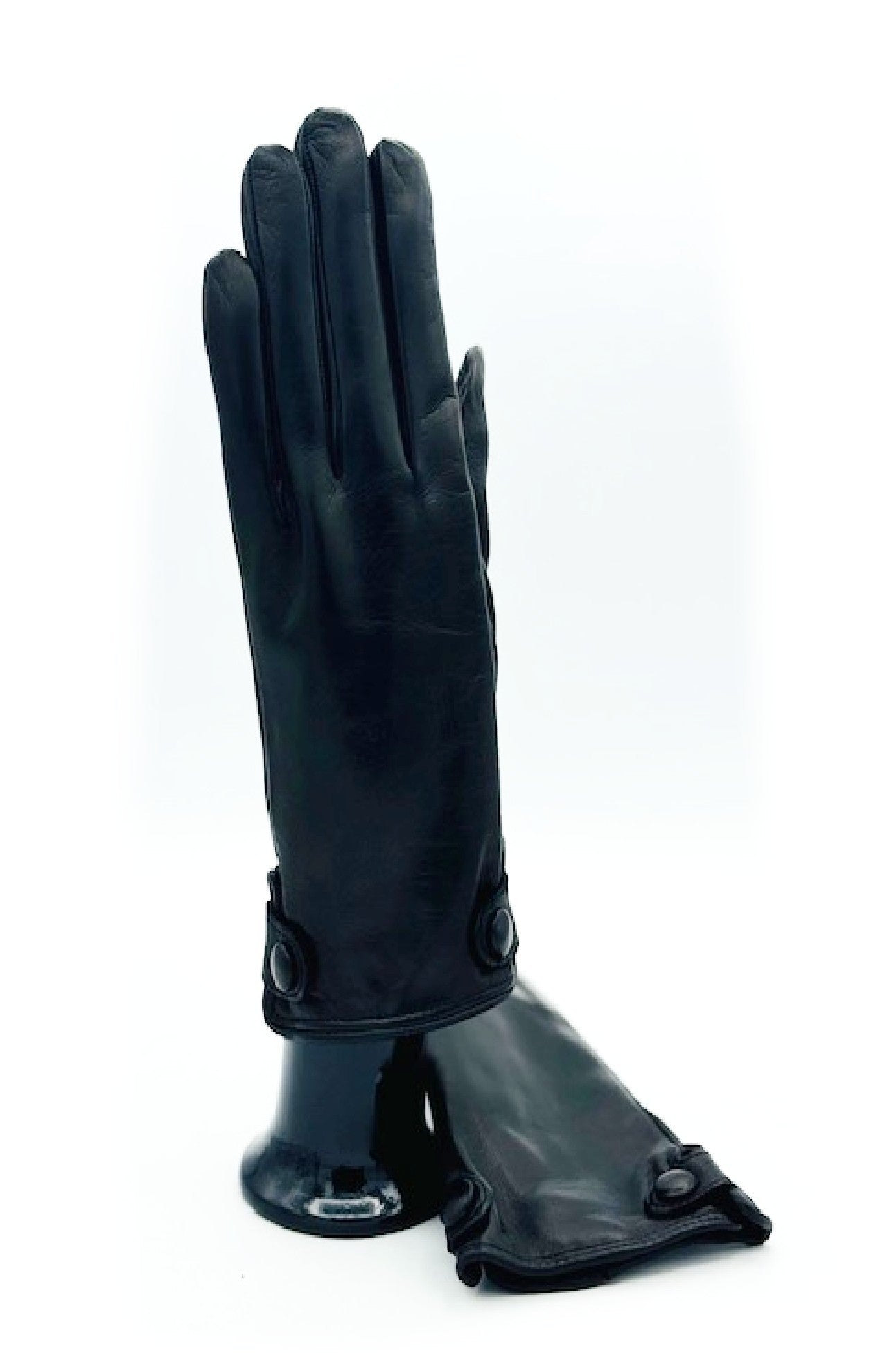 Guanto in Nappa con Bottoni fod. cashmere - Nero