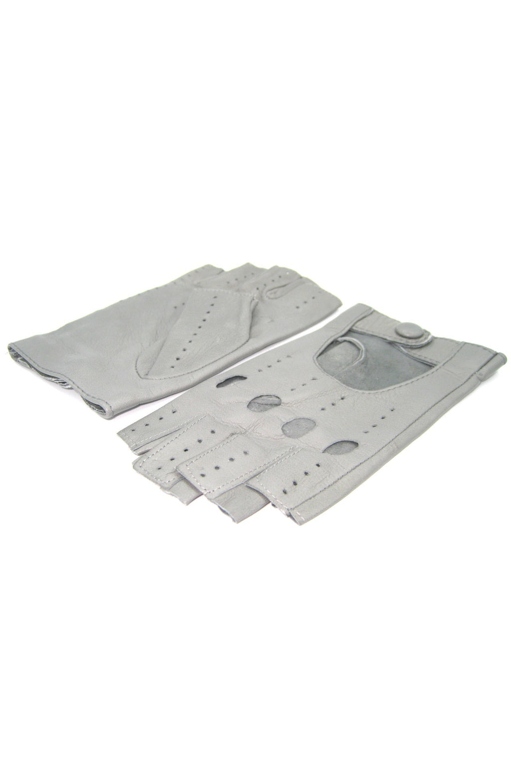 Unlined 1/2 Finger Driving Glove - Grey/Pearl