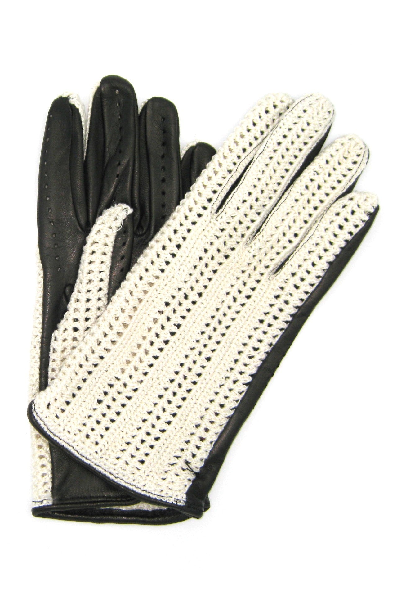 Guanto Guida con palmo in Nappa e dorso in Crochet - Nero