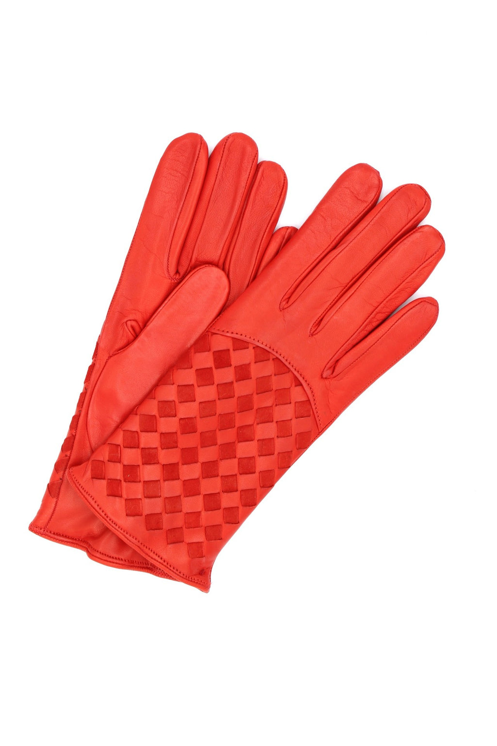 Guanto nappa foderato cashmere con intreccio - Rosso