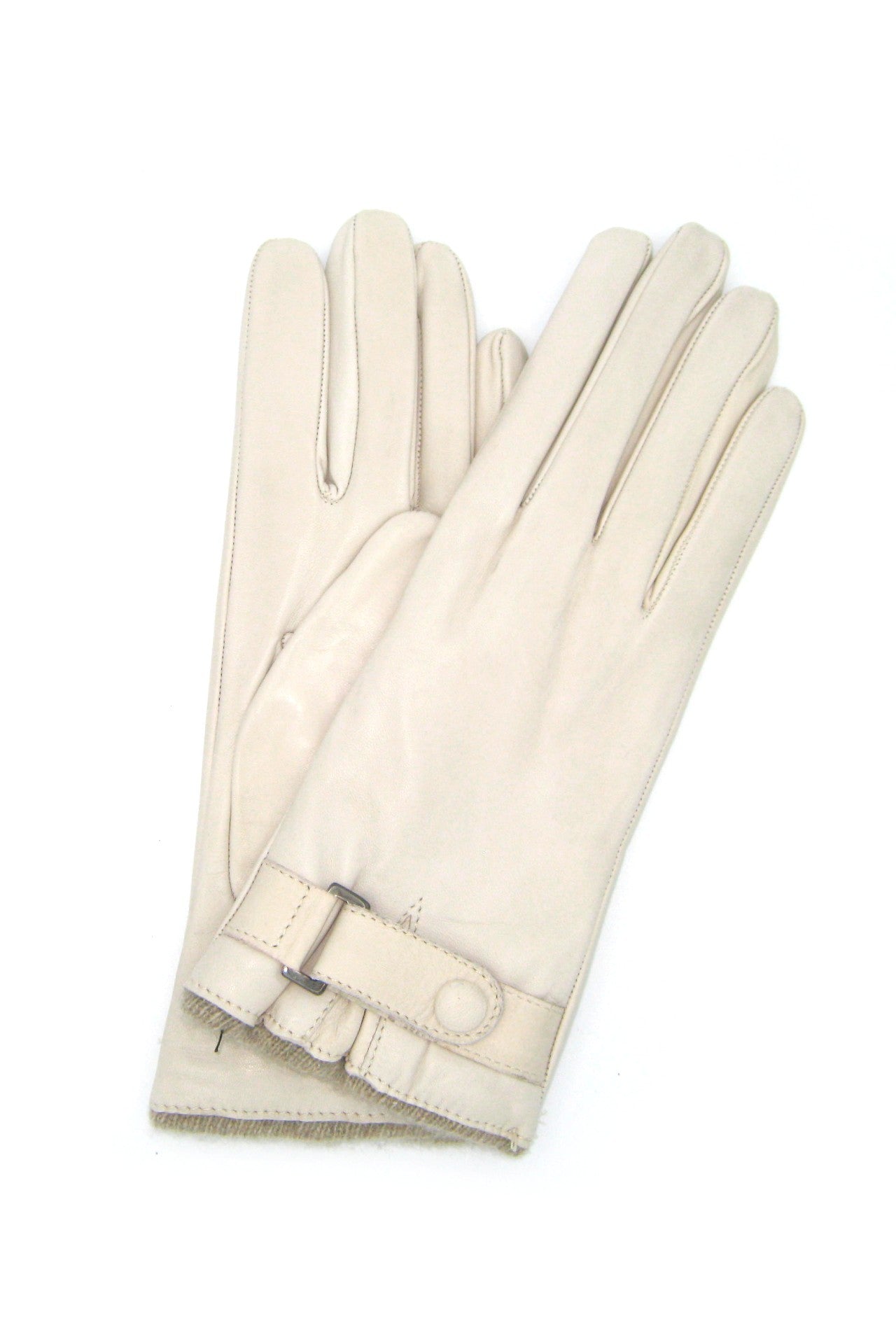 Guanto in Nappa con cinturino al polso fod. cashm. - Panna