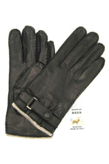 Cashmere-lined Deer Glove with Strap - Black