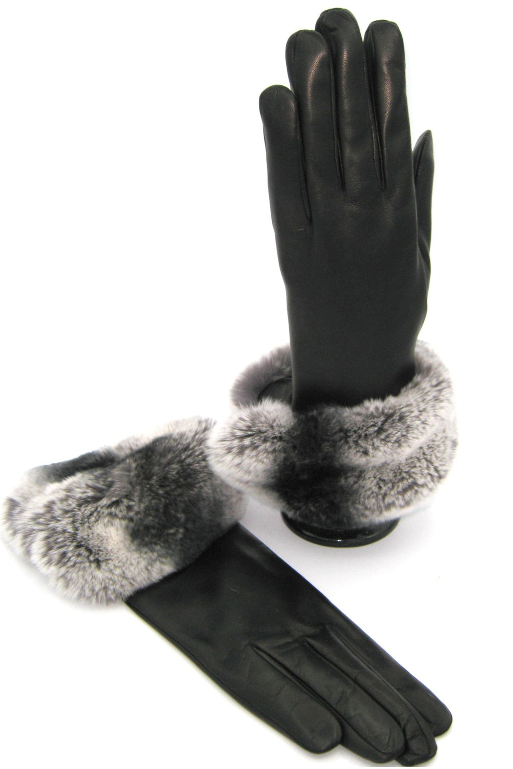 Guanto Nappa con risvolto Rex ,fodera cashmere. - Nero